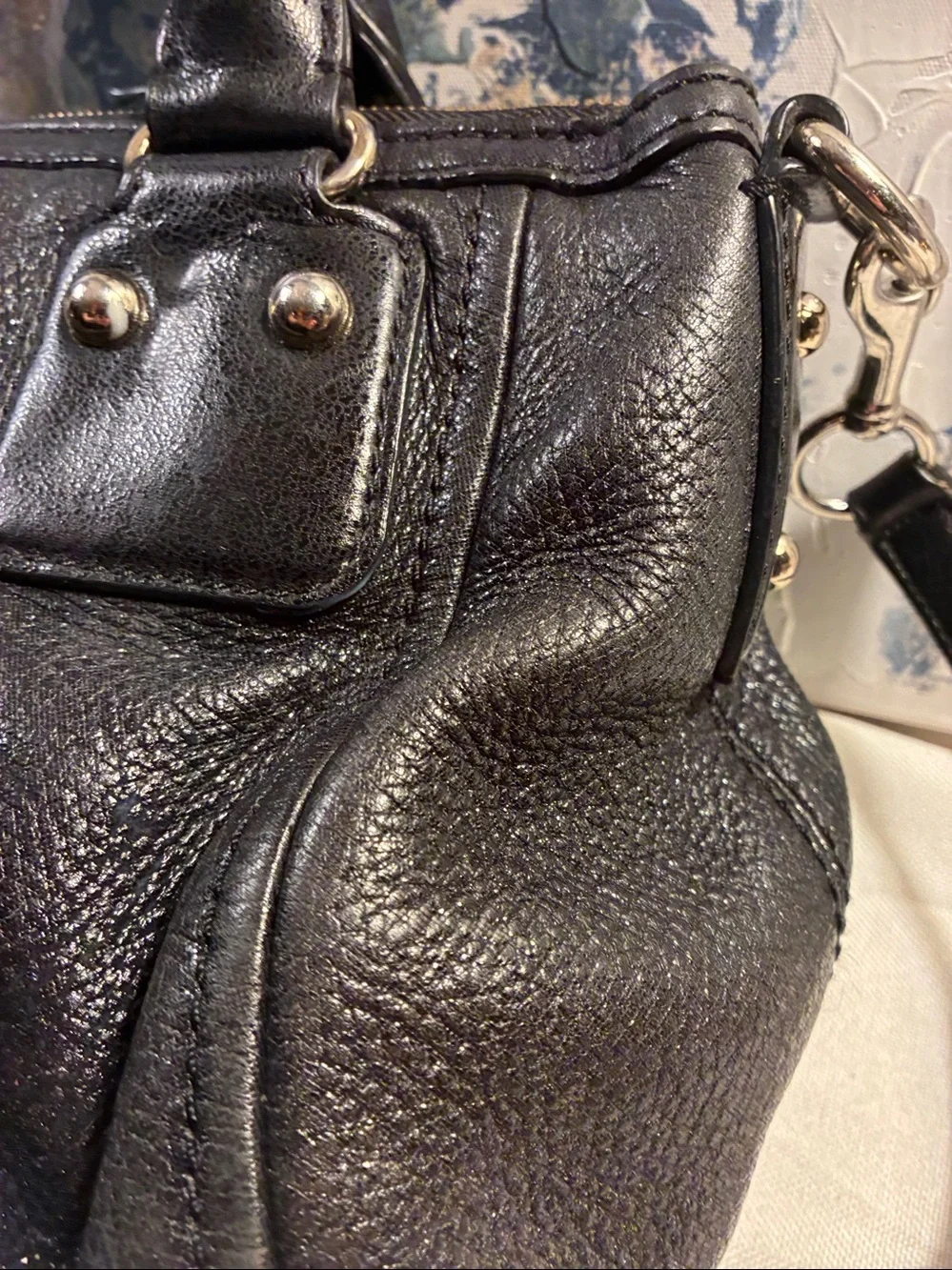 Genuine Kate Spade Black Slouchy Pebbled Leather Shoulder Satchel